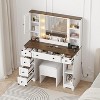 Dressing Table Set with Large LED Lighted Mirror with 3 Modes, Wooden Dresser for Bedroom with Power Socket, Drawers, Storage Stool, Pink - 2 of 4