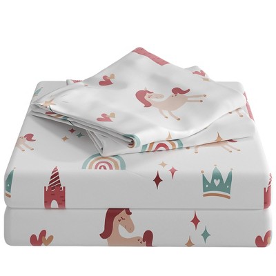 White Unicorn Print Twin Microfiber Kids Sheet Set
