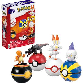 MEGA Pokemon Fire-Type Team Building Toy Kit with 4 Action Figures - 105pc