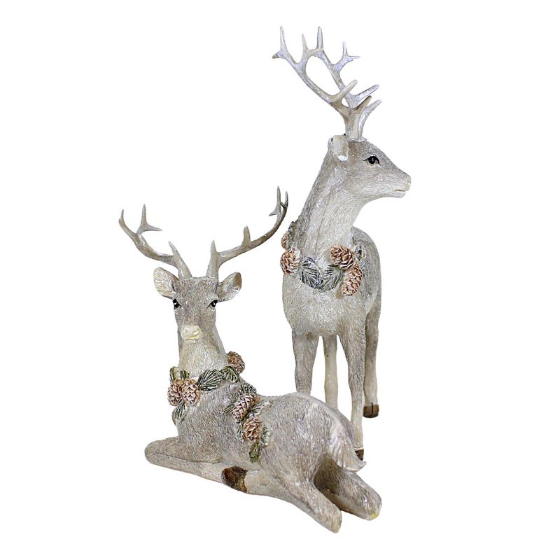 Option 2 10.0 Inch Stags With Neck Wreaths Christmas Winter Pinecones Animal Statues, 2 of 4