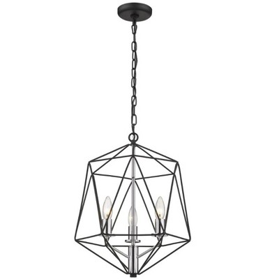 Matte Black and Chrome Geometric Cage Chandelier