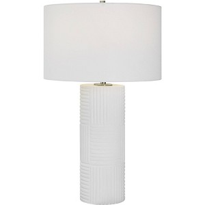 Uttermost Modern Table Lamp 27 1/2" Tall Satin White Ceramic Round Linen Drum Shade for Bedroom Living Room Nightstand Bedside - 1 of 1