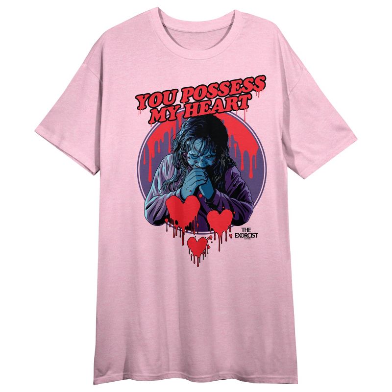 The Exorcist Valentines You Possess My Hear Crew Neck Short Sleeve Cradle Pink Women's Night Shirt, 1 of 3