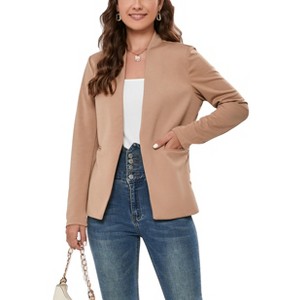 Women's Long Sleeve Blazer Casual Open Front Cardigan Shrugs Ruched Sleeve Office Blazer Jacket - 1 of 4