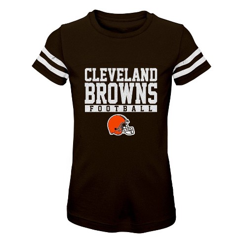 NFL Cleveland Browns Girls' Short Sleeve Stripe Fashion T-Shirt - M