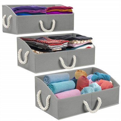 Gray Fabric Collapsible Under Bed Storage Box with Rope Handles
