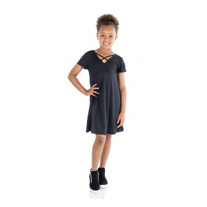 24seven Comfort Apparel Girls Short Sleeve Girls T Shirt Dress - 1 of 4