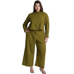 ELOQUII Elements Women's Plus Size Linen Wide Leg Crop Pant - 1 of 2