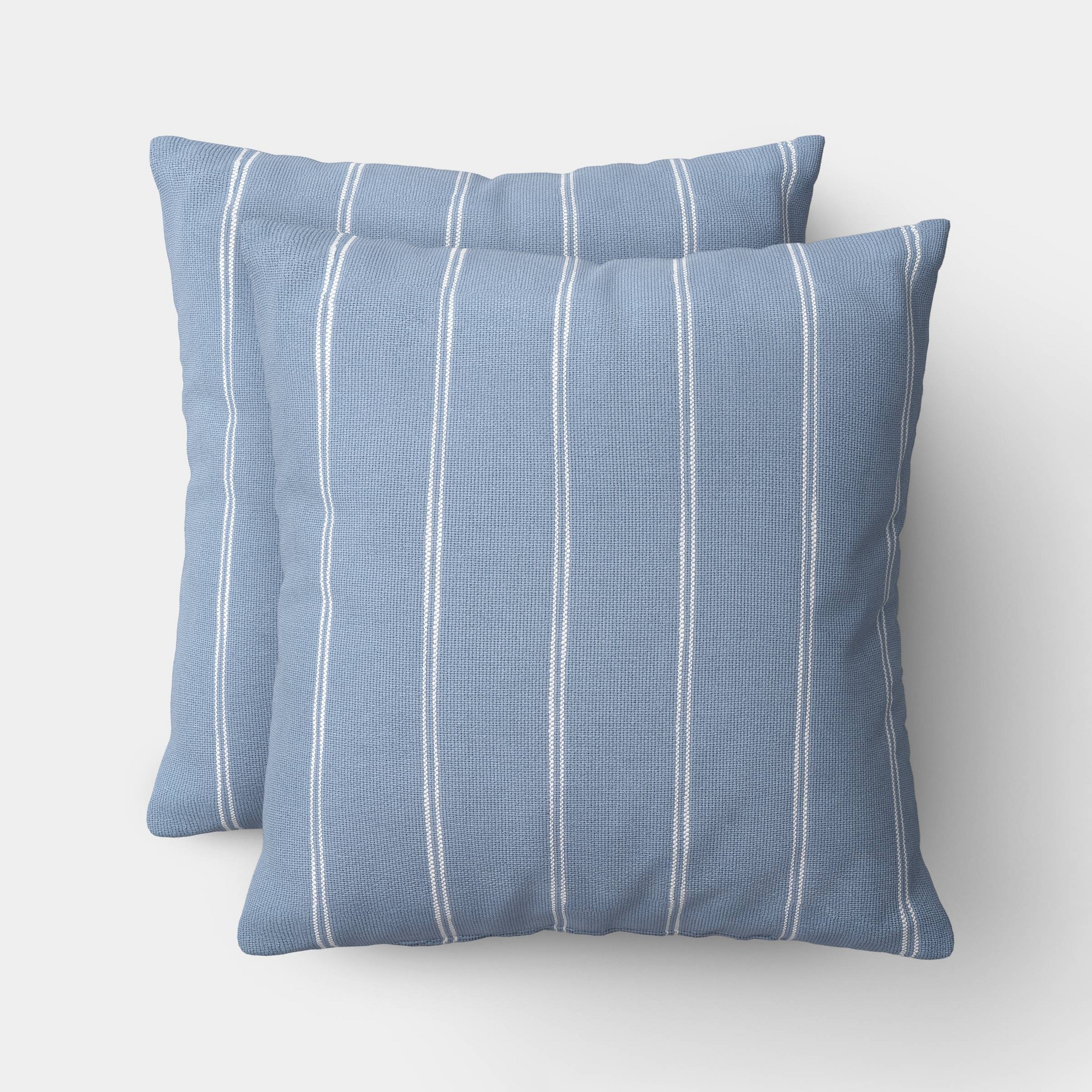 2pk Square Cotton Woven Stripe Throw Pillows Blue/Ivory - Threshold™