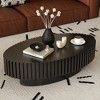 Vynxaria Modern Handcrafted Oval Coffee Table, Olive-Shaped (Side Gears/Grooves), Solid Wood Reliefs + Sturdy MDF Pedestal, Multi-Color Options - 3 of 4