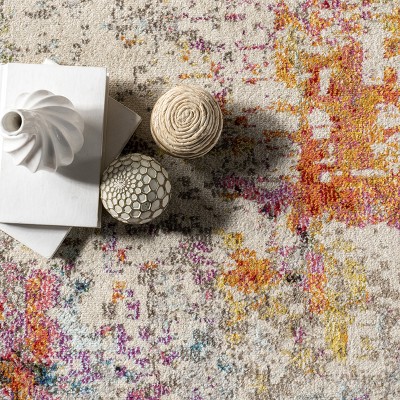 Multicolor Abstract Synthetic Stain-Resistant Rectangular Area Rug