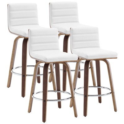 Bekrvio 26" Counter Height Bar Stools - PU Leather Swivel, L Shape Back, Upholstered, Mid-Century Modern Chairs for Kitchen Counter Island