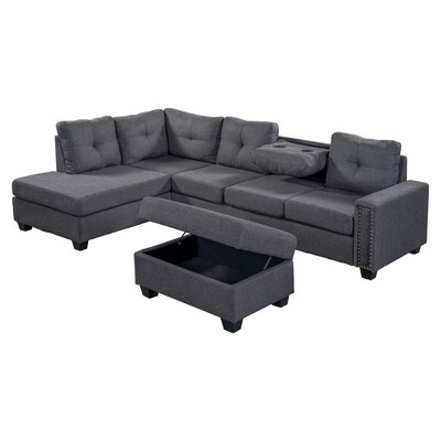 NicBex Reversible Sectional Sofa,L-Shaped Couch with Storage Ottoman for Living Room,Apartment,Large Space,Gray