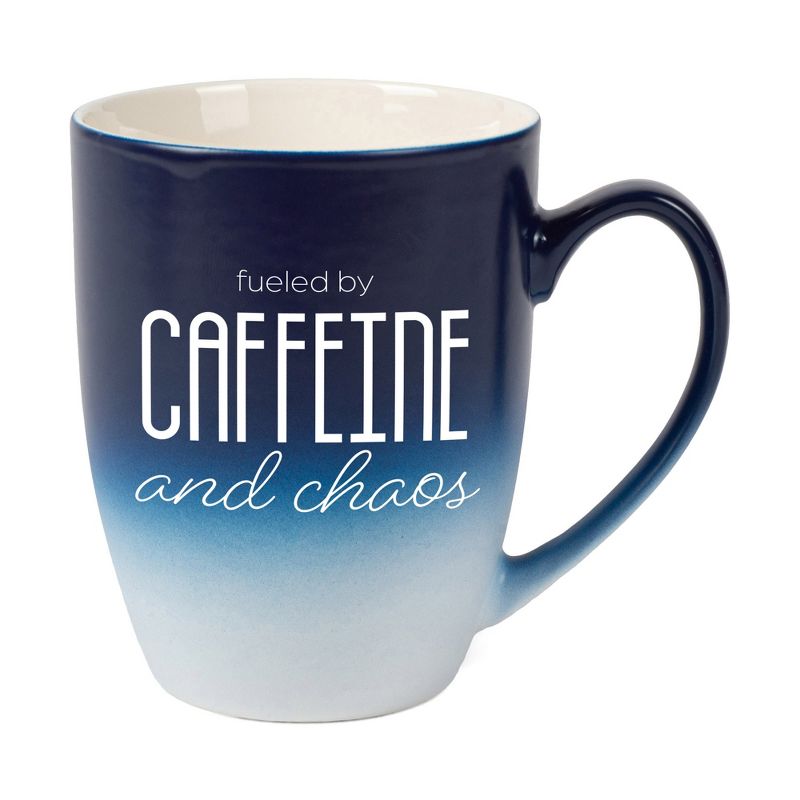 Elanze Designs Fueled By Caffeine And Chaos Two Toned Ombre Matte Navy Blue and White 12 ounce Ceramic Stoneware Coffee Cup Mug, 1 of 2