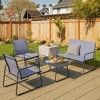 Tangkula 4PCS Metal Outdoor Conversation Set Patio Furniture Set w/ Glass Table - 3 of 4