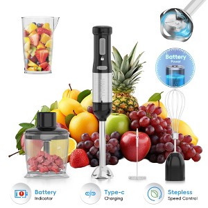 WHALL Cordless Hand Blender, 5-in-1 Immersion Blender with 2000mAh Battery, Beaker, Chopper, Whisk, Milk Frother, BPA-Free, Dishwasher Safe - 1 of 4