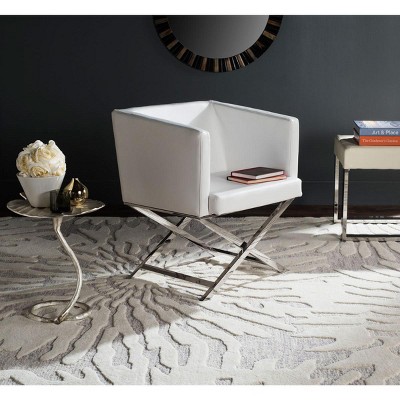 Transitional Luxe White Leather Director's Accent Chair with Chrome Finish