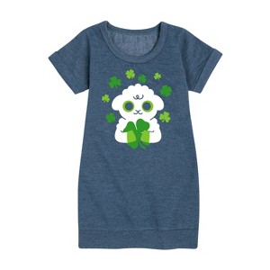 - Instant Message - St. Patrick's Day Sheep Holding a Shamrock Graphic Short Sleeve Fleece Dress - 1 of 4