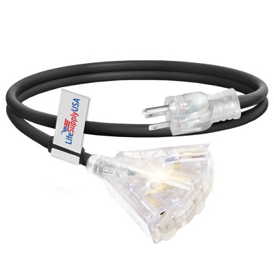 LifeSupplyUSA 12 Gauge 3-Outlet Power Extension Cord Outdoor & Indoor Waterproof Cable SJTW 12/3 ETL Listed