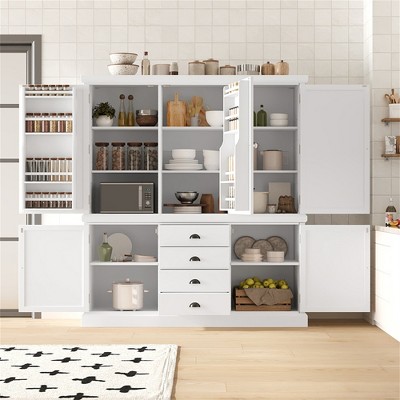 TIRAMISUBEST Freestanding Wooden Kitchen Pantry Organizers and Storage Kitchen Cabinet with Drawers Cupboard with Door Shelves and Adjustable Shelves