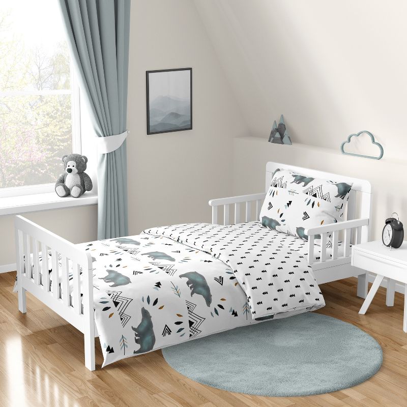 Sweet Jojo Designs Boy Toddler Bedding Set Bear Mountain White and Blue 5pc, 1 of 8