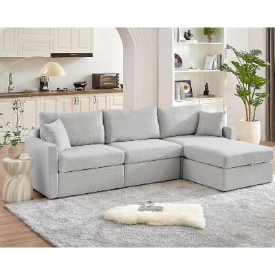 Lycvki 113" Modular L Shaped Sectional Sofa with Storage Ottoman and 2 Pillows