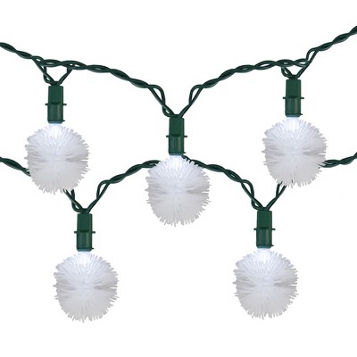 Kurt S. Adler 20 White LED Fluffy Snowball Mini Christmas Lights - 9 ft Green Wire