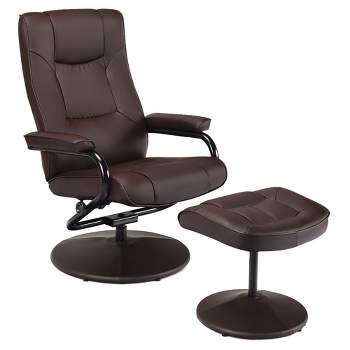 Costway Recliner Chair Swivel PU Leather Lounge Accent Armchair w/ Ottoman Brown