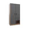 Alder 2-Door One Drawer Amoire with 2 Cabinets, Two Hanging rods and Four Shelves in Matt Gray and Natural Oak - 2 of 4