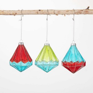Faceted Colored Ornament Multicolor 4"H Glass Set of 3 - 1 of 2
