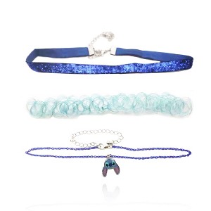 Disney Girls Lilo & Stitch Necklace Trio - 3-Piece Choker Necklace Set with 1 Stretch Necklace and 2 12"+3" Necklaces - Stitch Jewelry for Girls - 1 of 4