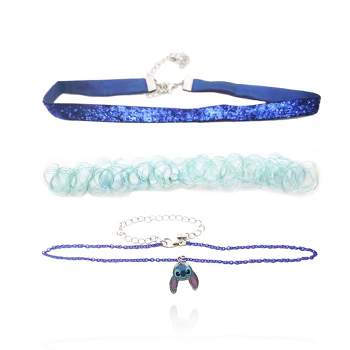 Disney Girls Lilo & Stitch Necklace Trio - 3-Piece Choker Necklace Set with 1 Stretch Necklace and 2 12"+3" Necklaces - Stitch Jewelry for Girls