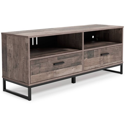 59 Neilsville Tv Stand For Tvs Up To 63 Medium Brown beige Signature Design By Ashley Rustic Console With Open Shelving Target