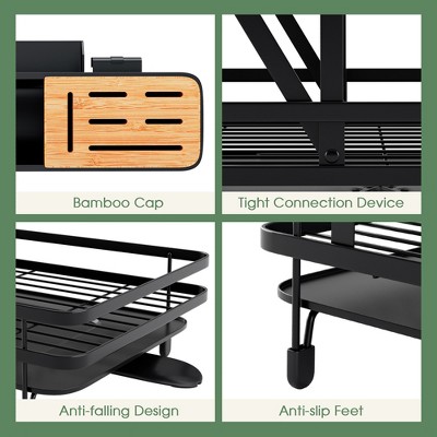 Black Metal and Bamboo 2-Tier Collapsible Dish Drying Rack