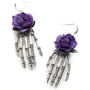 Vintage Gothic Skeleton Rose Earrings - Skull with Holding Hand Dangle Design, Punk Halloween Party Jewelry for Women - 1 of 4