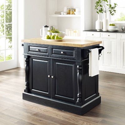 Black Hardwood Butcher Block Top Kitchen Island