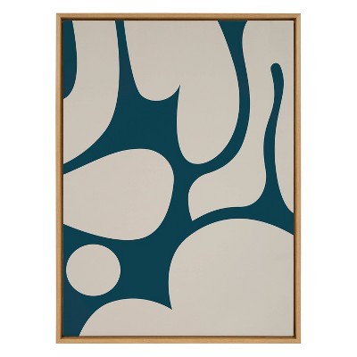 Large Teal and Tan Abstract Canvas Print with Wooden Frame