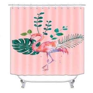 Pink Flamingo Leaves Shower Curtains for Bathroom Waterproof Fabric Bath Curtain Durable Soft Stylish Bathroom Decor 72x72 Inch - 1 of 1