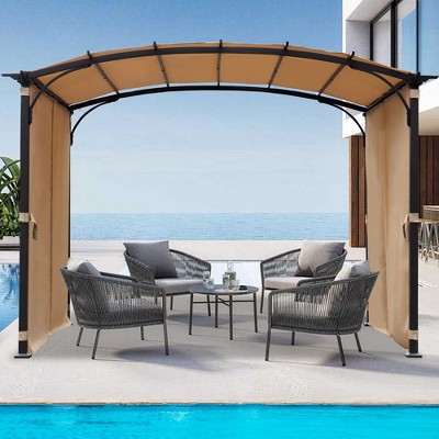 9x11Ft Outdoor Pergola With Sun Shade Canopy Waterproof, Steel Arched Pergola With Retractable Side Curtains, For Lawn, Garden, Backyard & Deck