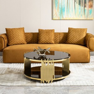 Modern Double Layer Round Metal Coffee Table,End Table With Tempered Glass Tabletop And Open Storage Shelf,Living Room Sofa Table-Coolbibila - 1 of 4