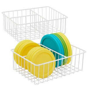 Farmlyn Creek 2 Pack White Food Container Lid Organizer for Kitchen, 3 Compartment Bin for Cabinet Shelves, Drawers, 10 x 8 x 3.7 In - 1 of 4