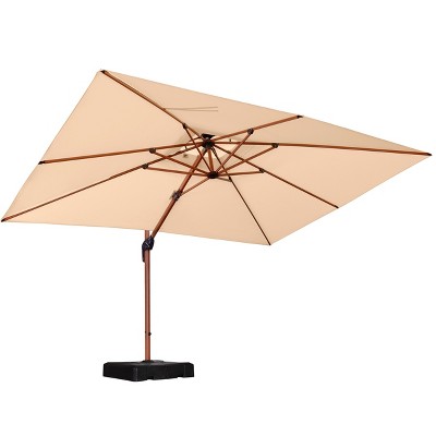 PURPLE LEAF Double Top Rectangle Patio Umbrella with Base Deluxe Wood Pattern Offset Hanging Umbrella for Pool Garden