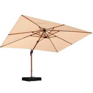 PURPLE LEAF Double Top Rectangle Patio Umbrella with Base Deluxe Wood Pattern Offset Hanging Umbrella for Pool Garden - 1 of 4