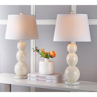 Light Grey Glass 3-Sphere Table Lamp Set with Cotton Shade