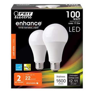 Feit Electric A19 E26 (Medium) LED Bulb Vivid Natural Light 100 Watt Equivalence 2 pk - 1 of 1