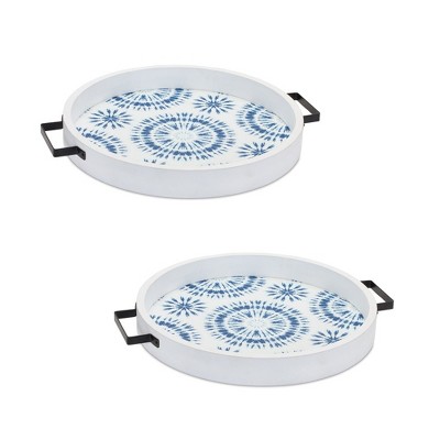 Melrose Round Wooden Tie-Dye Design Tray (Set of 2)