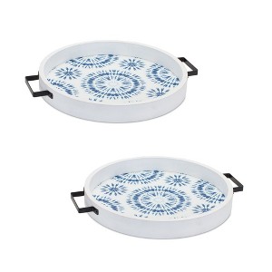 Melrose Round Wooden Tie-Dye Design Tray (Set of 2) - 1 of 3