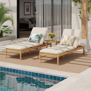 Christopher Knight Home Karly Outdoor Acacia Wood Chaise Lounge with Wheels and Cushions (Set of 2) - 1 of 4