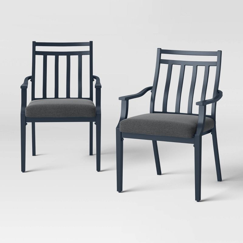 2pc Fairmont Stationary Outdoor Patio Dining Chairs Arm Chairs Black - Threshold&#8482;, 1 of 8