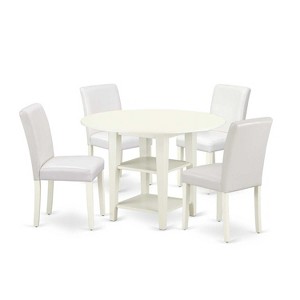 HomeStock 5-Pc Linen White Finish Solid Wood Top-Round Dining Room Set with Dropleaf-Seats 4 - 1 of 4